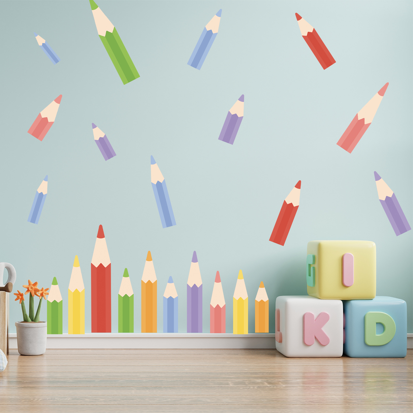 Cross-border Amazon pencil wall stickers skirting line children's room bedside kindergarten entrance background decorative wall stickers