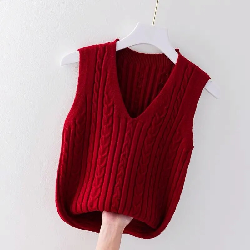 Women's Twist Vest Spring and Autumn New V-neck Sleeveless Vest Outer Wear Knitted Shirt Short Solid Color Vest Waistcoat Women's Twist Vest Spring and Autumn New V-neck Sleeveless Vest Outer Wear Knitted Shirt Short Solid Color Vest Waistcoat
