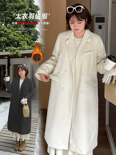 Inno Plus-Size Women's Elegant Woolen 90% White Duck down Coat Winter Mid-Length Coat 343619