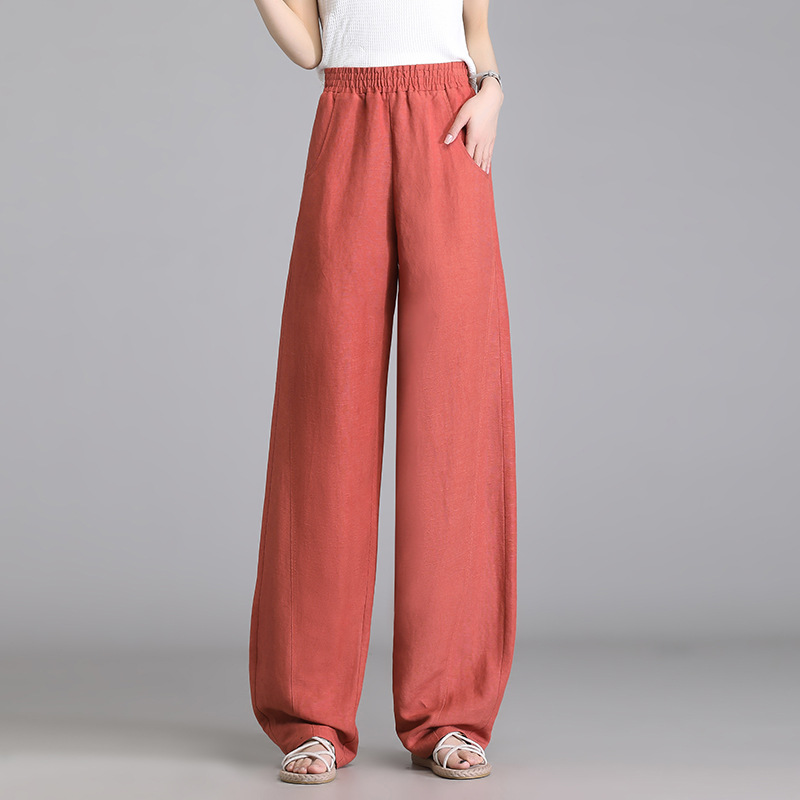 Linen Wide-Leg Pants for Women Spring and Summer 2025 New Large Size Straight High-Waisted Ice Silk Cotton and Linen Thin Casual Pants