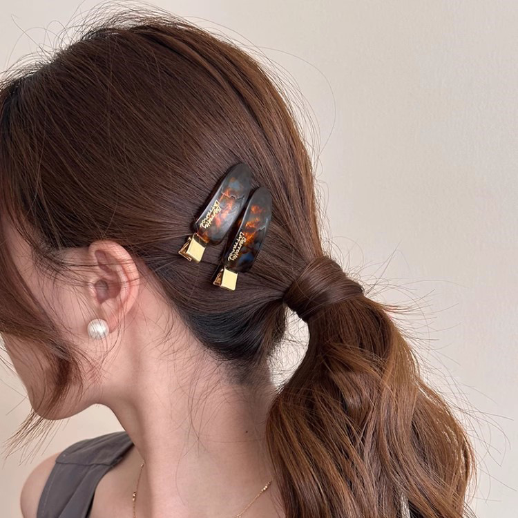 女性の額用フレンチオーバルゴールドラベルアセテートヘアピン、シームレスヘアピン、高級カモノハシクリップ、サイドイヤークリップヘアアクセサリー|undefined
