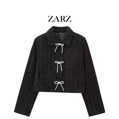 ZARZ 自制 欧美风 新款女装 时髦 休闲 蝴蝶结纽扣装饰纹理外套