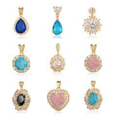 歐美奢華桃心冰花切鋯石吊墜復古水滴橢圓方形仿玉寶石項鍊墜子