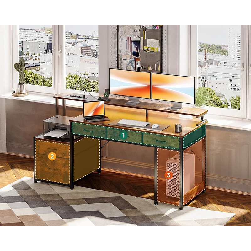 Factory Direct Supply, Hot-Selling Popular Model, Various Sizes and Colors, Office Computer Desk, Dual-Screen Desk with Lights, Desk with Drawers, Printer Stand