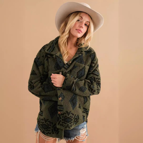 Vintage Plush  Winter Amazon eBay New Women's Western Fleece Lapel Long Sleeve Jacket Women