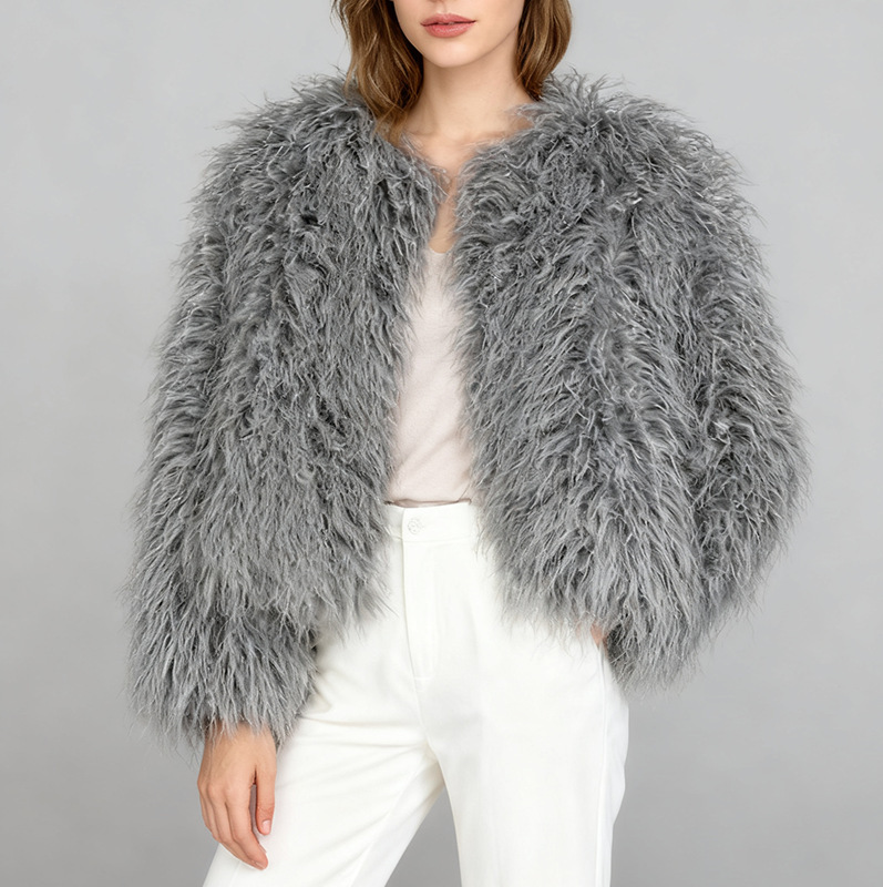 Cross-Border New European and American Style Fur Coat Autumn and Winter Short Street Style Plush Personality Hot Girl Faux Fur Top Women's Clothing