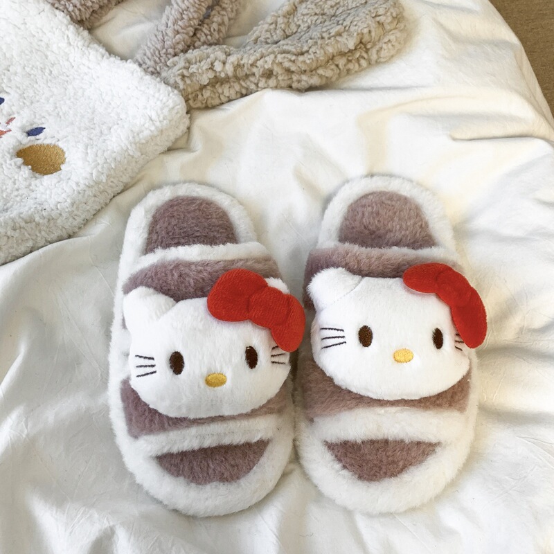 可爱少女心小猫毛毛拖鞋女外穿2025秋冬季新款厚底增高一字棉拖鞋|undefined