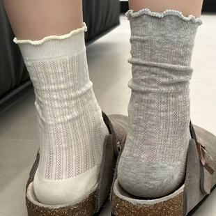 New Arrival Ear Hollow Mesh Thin Breathable Women's Mid-Socks for Spring and Summer Korean Style Simple Girl's Stacked Socks