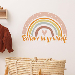 FX-E241彩虹英文標語Believe in yourself客廳玄關背景裝飾牆貼紙