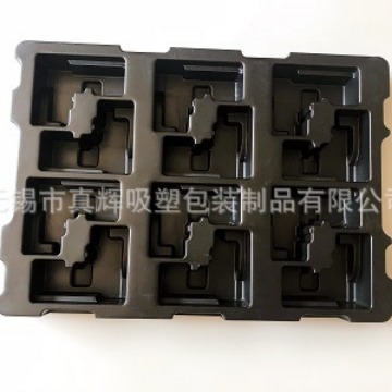 无锡吸塑包装厂零件配件植绒吸塑内托包装黑色托盘堆叠周转