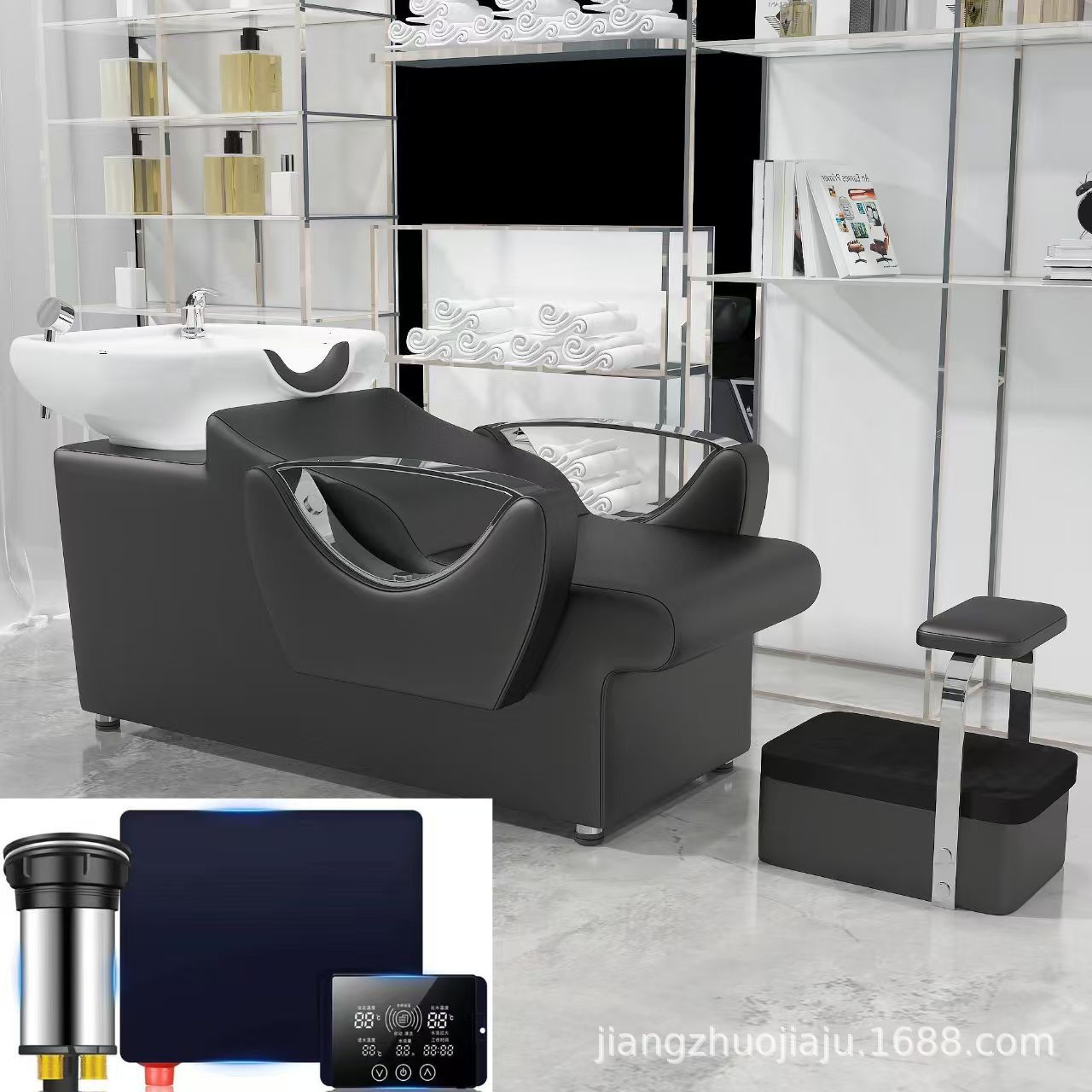 Red en línea lavabo de cerámica lavabo de cabello salón de pelo sillón lavabo de cabello cama de lavado de agua lavabo de cabello barbería cama de lavabo de cabello cómodo