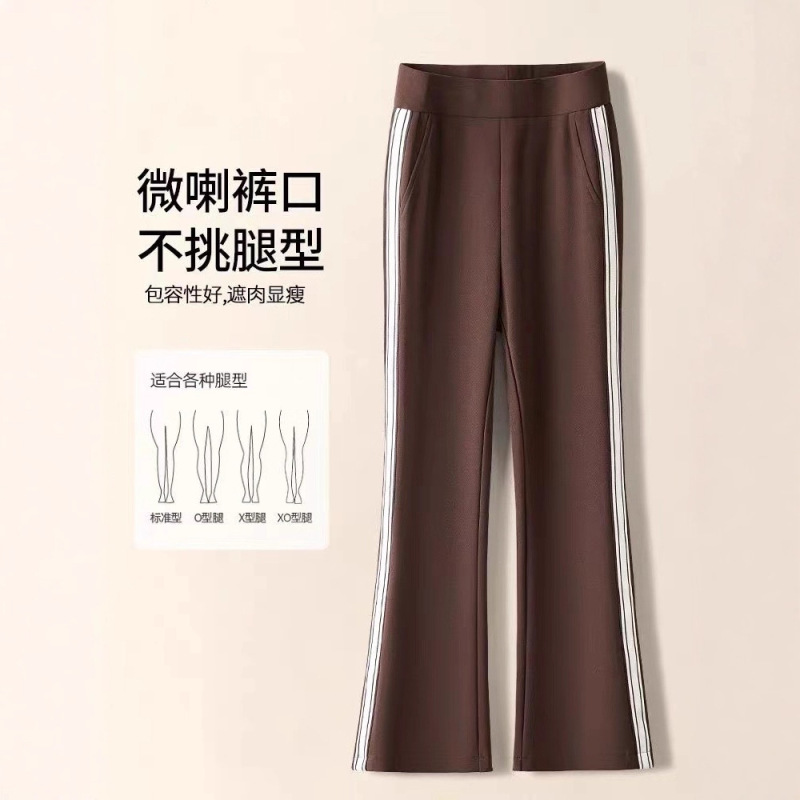 微喇裤女春秋2025新款宽松休闲运动裤子高腰咖色侧条纹西装喇叭裤|undefined