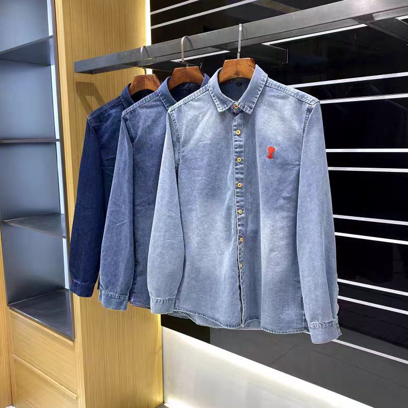 Exquisite Embroidery! American Retro Style! Spring Men's Versatile Denim Washed Casual Turn-Down Collar Long-Sleeve Shirt Exquisite Embroidery! American Retro Style! Spring Men's Versatile Denim Washed Casual Turn-Down Collar Long-Sleeve Shirt