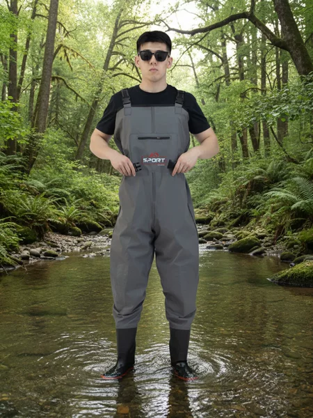 Wading pants for pond dredging, half-body wading pants with suspenders and a harpoon, with elevated double knees and suspenders