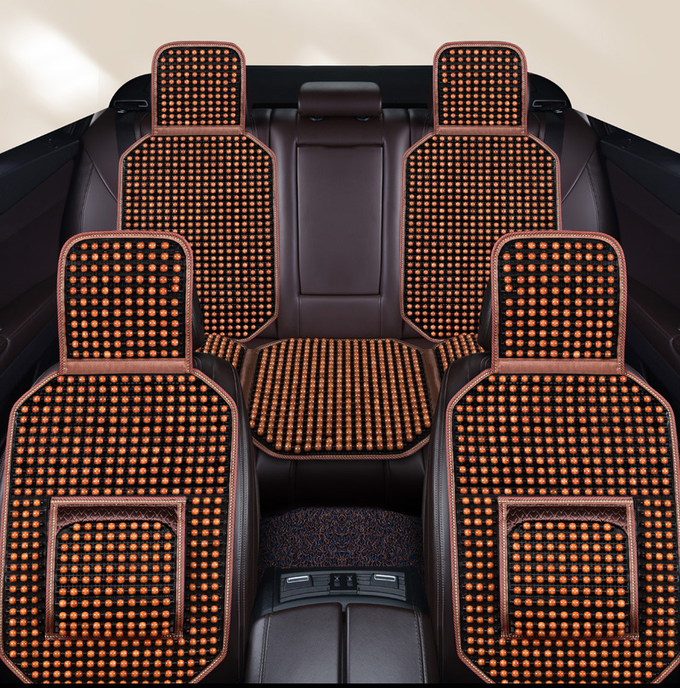 Summer Wooden Bead Cushion Car One-Piece Backrest Cushion Wooden Bead Seat Cushion Four-Season Universal Car Non-Slip Breathable Car Seat Cover