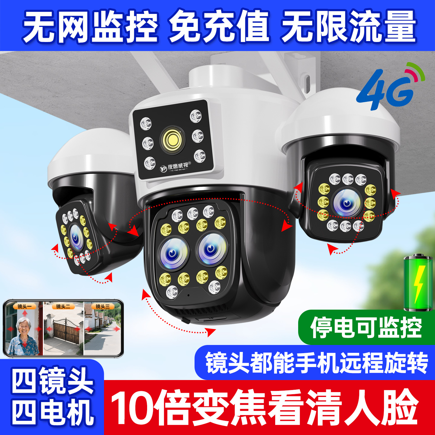 4g Camera Home Monitor with Mobile Remote Access, 360-Degree View, No Network or Wi-Fi Required, Lifetime Free Data