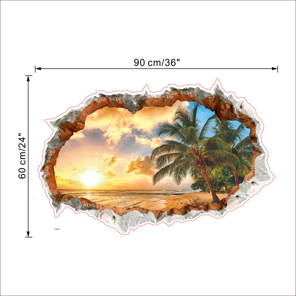 Landscape Beach Sunset Coconut Tree Wall Sticker 3d Decor_voghion.com