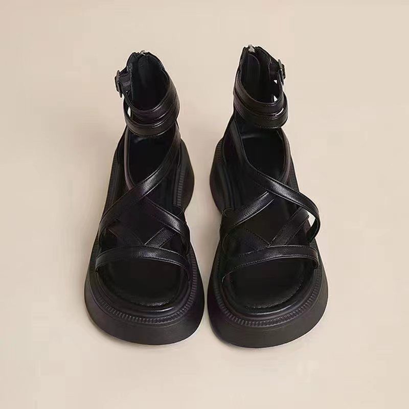 Sandalias casuales de verano para mujeres 2024 nuevos zapatos franceses vintage romanos muffins zapatos de playa de moda