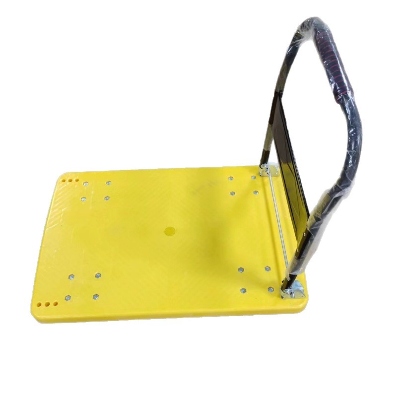 Carro de plástico, remolque de carga plano, plegable 60*90, tablero de plástico amarillo, refuerzo, carro de plástico de panal