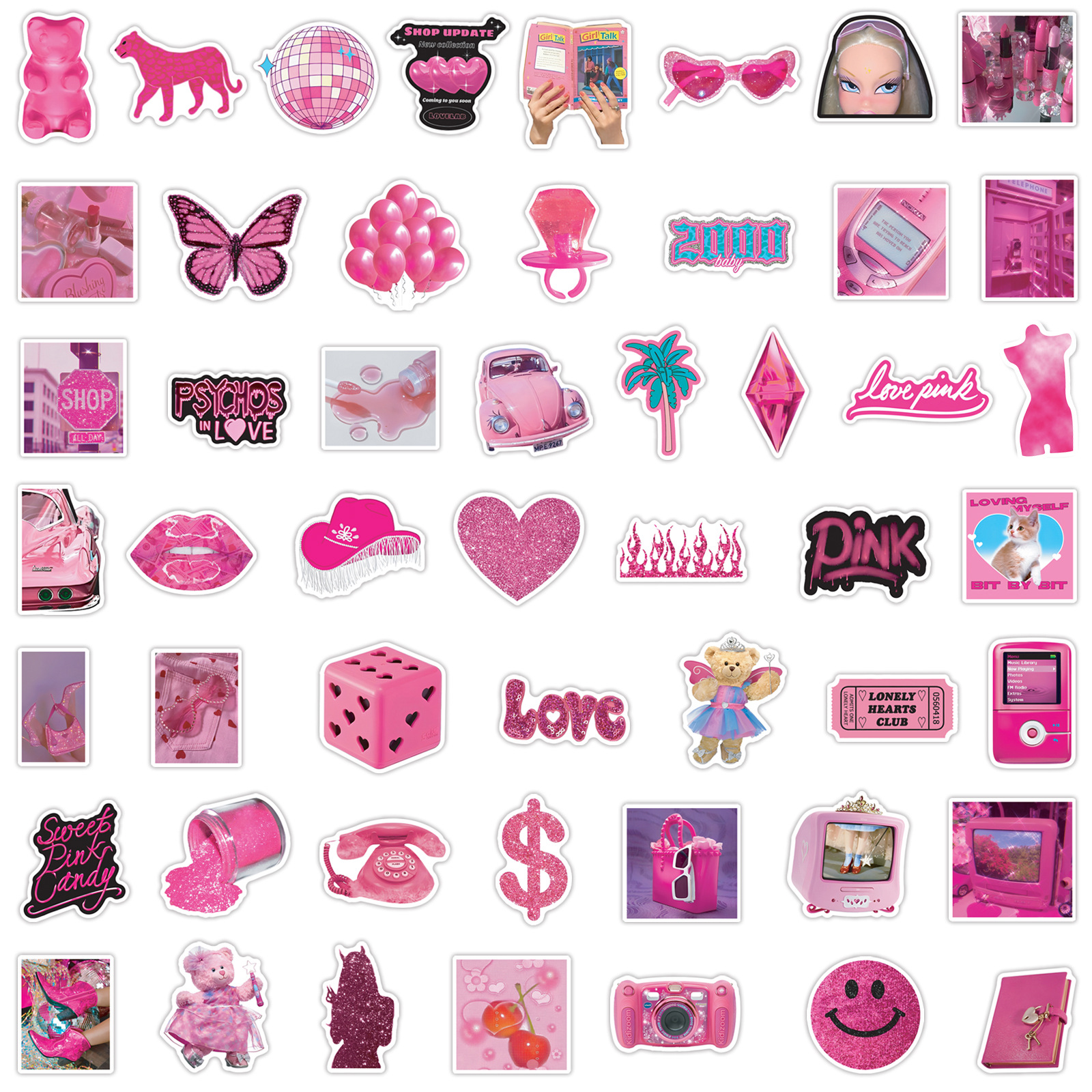 50 unidades ins estilo Barbie Rosa cuaderno de dibujos animados equipaje monopatín taza agua impermeable decorativo graffiti pegatinas