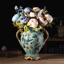 欧式田园陶瓷大花瓶摆件美式复古客厅装饰品干花艺插花器