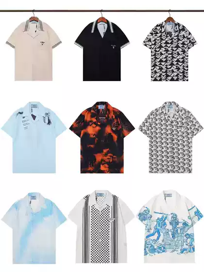 New European and American Trendy Brand Flocked Pra Full-Print Da Velcro Pula Short-Sleeved Shirts for Men and Women Half-Sleeved Shirts