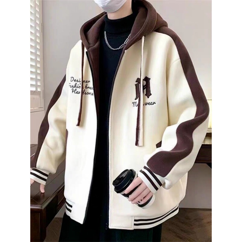 Spring and Autumn Color-Block Hooded Cardigan Sweatshirt for Men, Trendy Plus-Size Loose Casual Jacket Top Spring and Autumn Color-Block Hooded Cardigan Sweatshirt for Men, Trendy Plus-Size Loose Casual Jacket Top