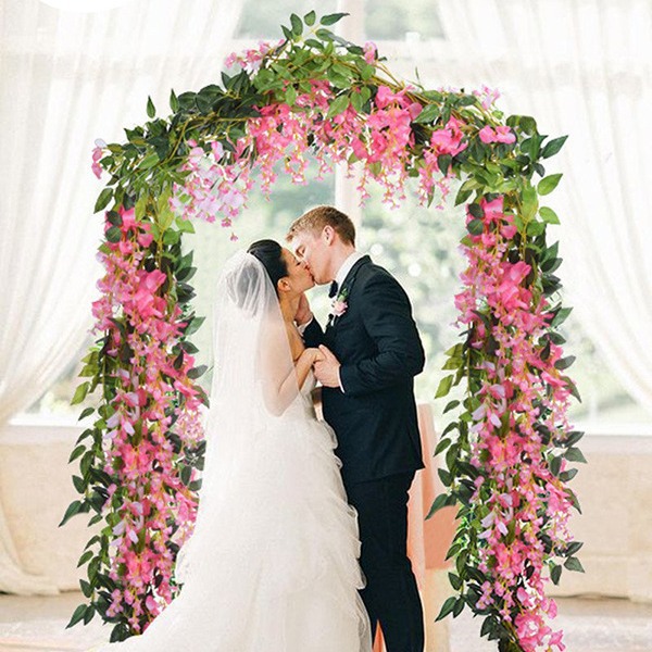 Wisteria flores falsas vinas enrolladas techo decoración de boda interior sala de estar flores de plástico vinas plantas de vid