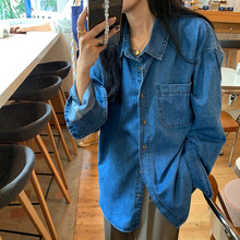 2025春装新款韩系蓝色女士牛仔衬衫高级感秋装衬衣外套春秋潮ins