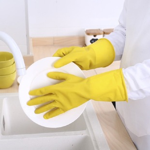 Thickened Beef Tendon Gloves Latex Household Gloves Waterproof Dishwasher Laundry Thickened Beef Tendon Gloves Light Yellow Housework