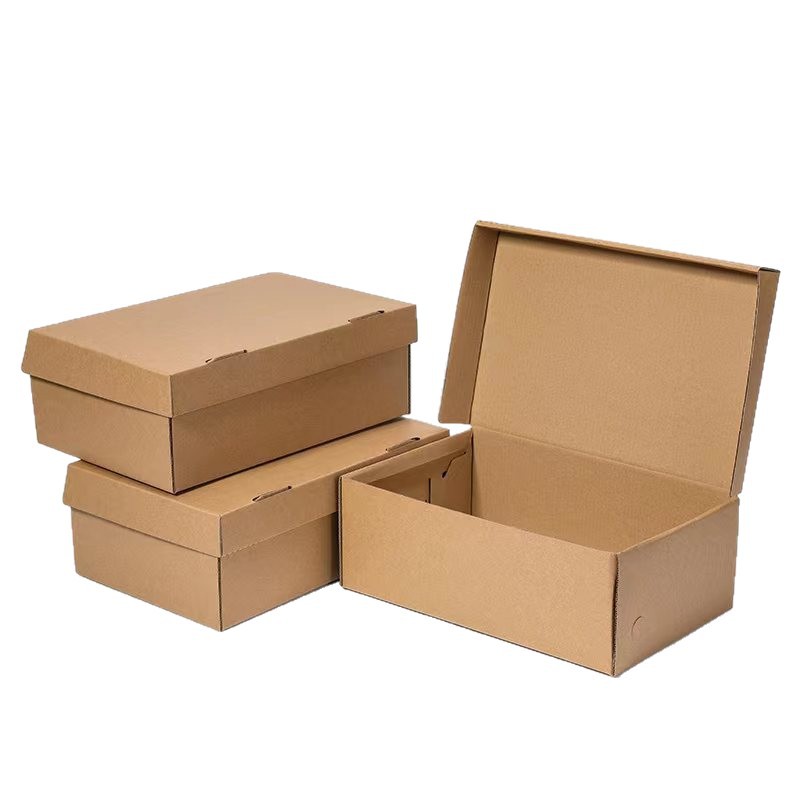 Caja de zapatos kraft plegable, caja de cartón de entrega, zapatos infantiles, zapatos deportivos, cajas de cartón, zapatos de embalaje en stock