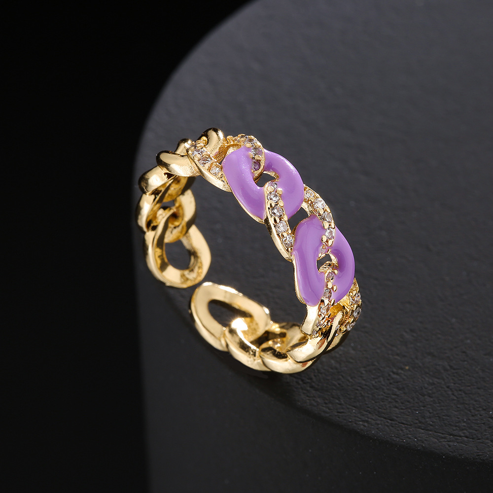 fashion copper 18K gold drip oil zircon chain open ring female wholesale