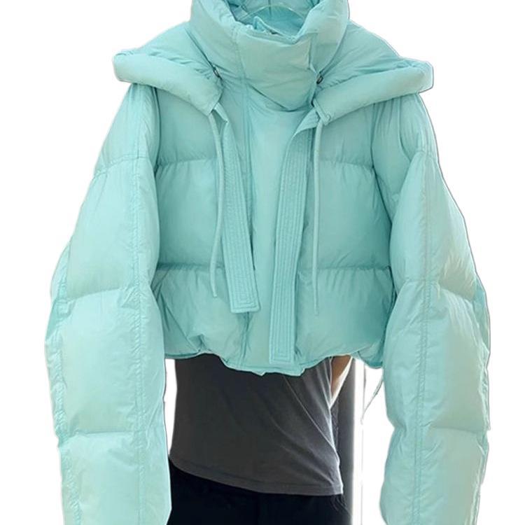 新品感超好看湖蓝色短款棉服女冬季小个子今年流行漂亮面包服外套