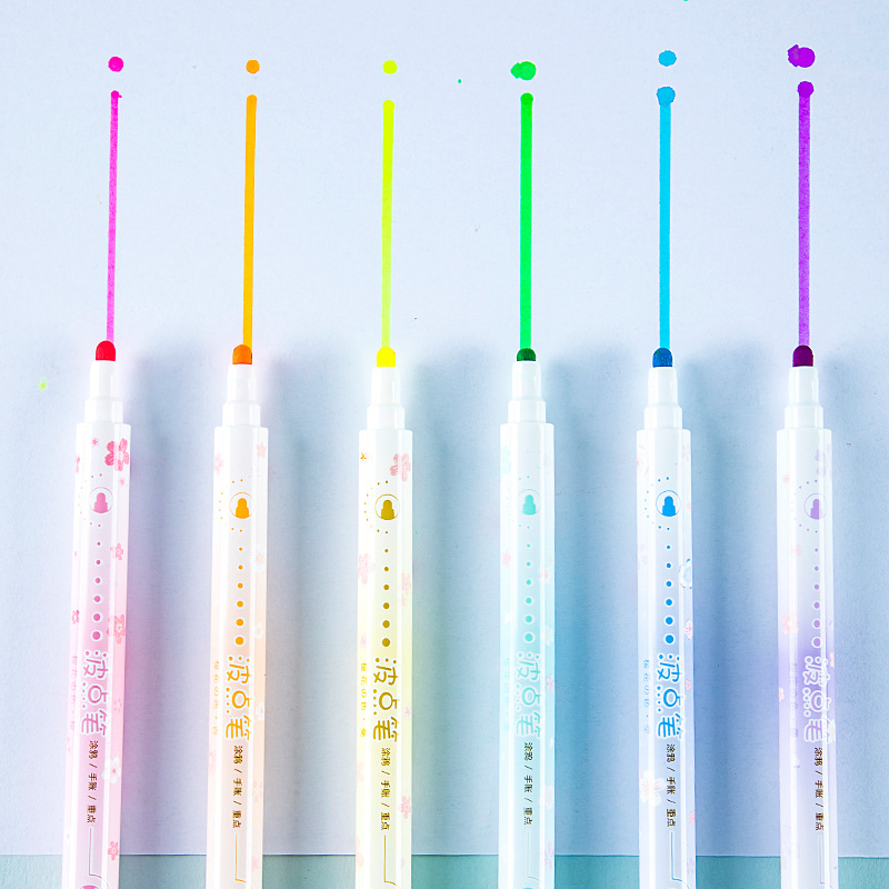 HD35-6 de 6 colores de doble cabeza resaltador creativo de dibujos animados flor de cerezo Polka Dot pen DIY diario pluma marcado pintura pluma