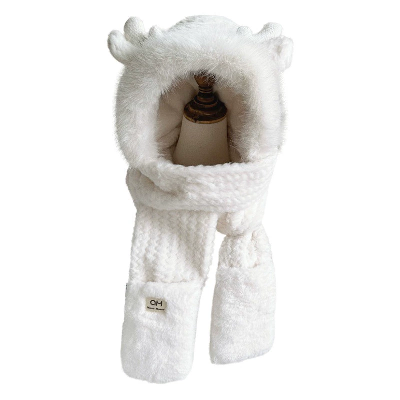 Письмо рога перчатки плюшевый шарф шапка интегрированная Корейская Милая осенне-зимняя ветрозащитная теплая утолщенная шапка с наушниками