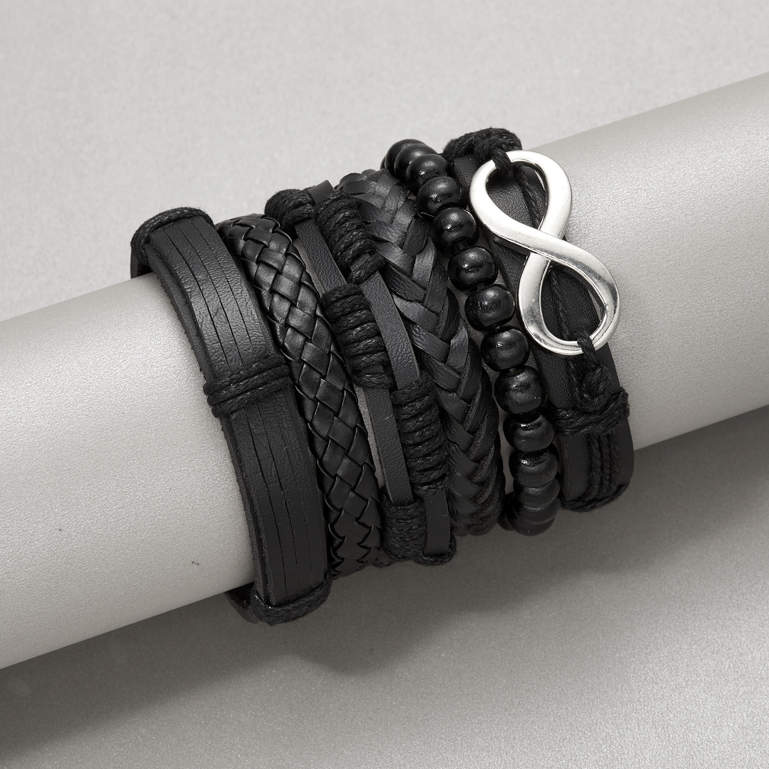 Fashion Cross Heart Shape Pu Leather Knitting Menu0027S Bracelets 1 Set