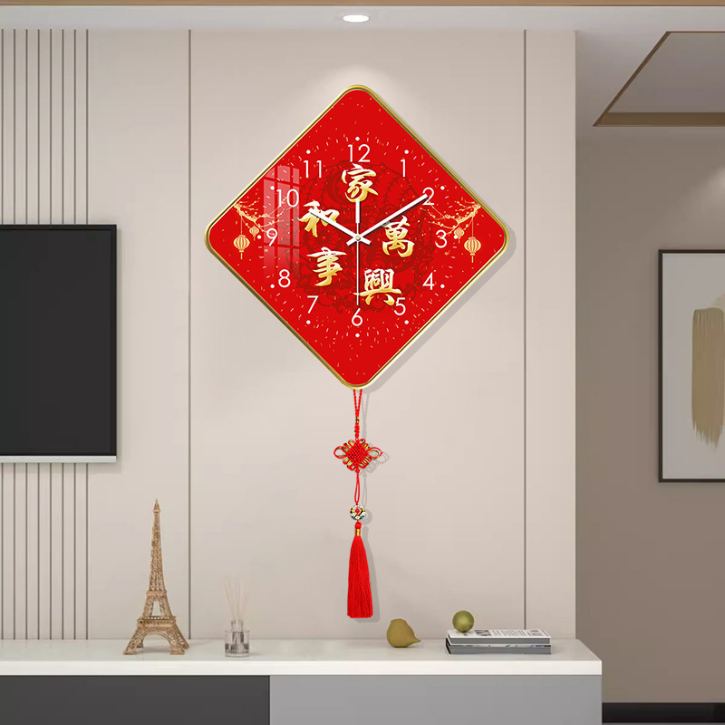 New Year's Home Decoration Painting Wall Clock Punch-Free Pendant Clock Bedroom Living Room Wall Hanging Watch Silent Home Clock