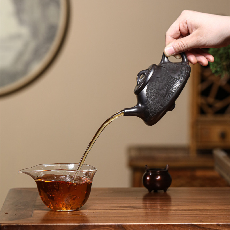 彫刻石瓢箪宜興紫砂壺石黄料職人心手作り美しい紫砂急須茶器|undefined