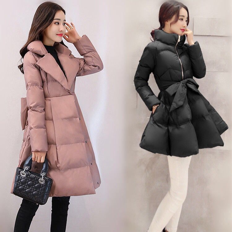 新款蓬蓬裙女冬季加厚棉服中长款摆裙高领外套修身斗篷棉衣