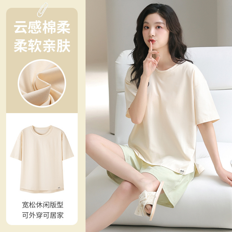 New Style Women's Pajamas, Simple Thin Short-Sleeved Shorts, Summer 2026 Home Wear, Casual Simple Round Neck Set
