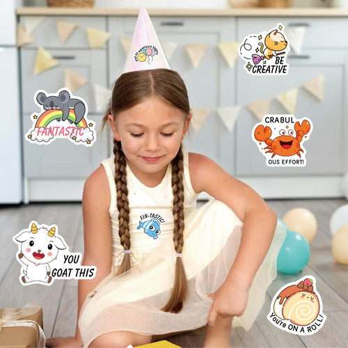 Cross-border encouragement stickers 20 pieces/box cartoon English motivational fruit animal children teacher fun reward stickers