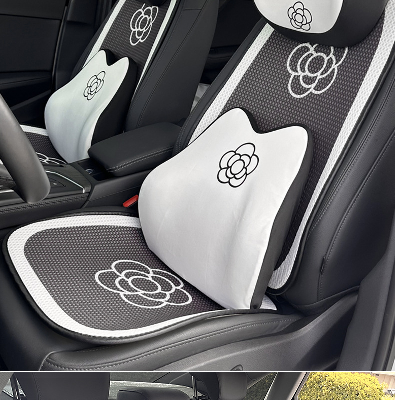 Camellia Car Headrest Memory Foam Rebound Comfortable Car Neck Pillow Cushion Summer Car Lumbar Cushion Waist Protector