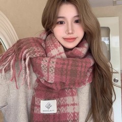 围巾冬季女2025新款薄荷绿色格子羊绒韩系百搭氛围高级感加厚围脖
