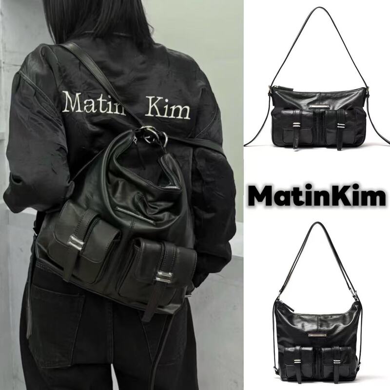 Korean Niche New Matin Kim Double-Mouth Motorcycle Shoulder Armpit Tote Multi-Functional Backpack