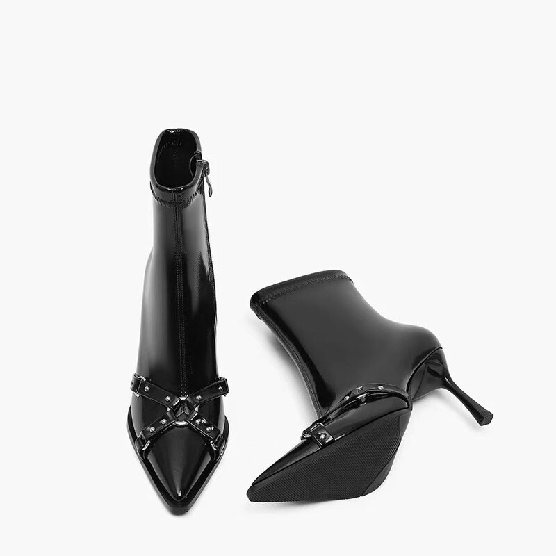 Ultra-High-Heeled Pointed-Toe Short Boots for Women, 2025 New Autumn and Winter Slimming Look Boots with Skirts and Elegant Nude Boots