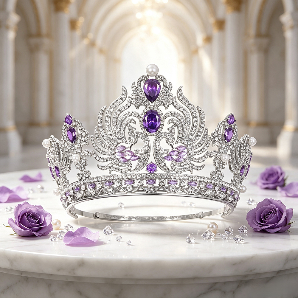 Corona Redonda Estilo Barroco de Aleación, Ajustable, para Concursos de Belleza y Bodas