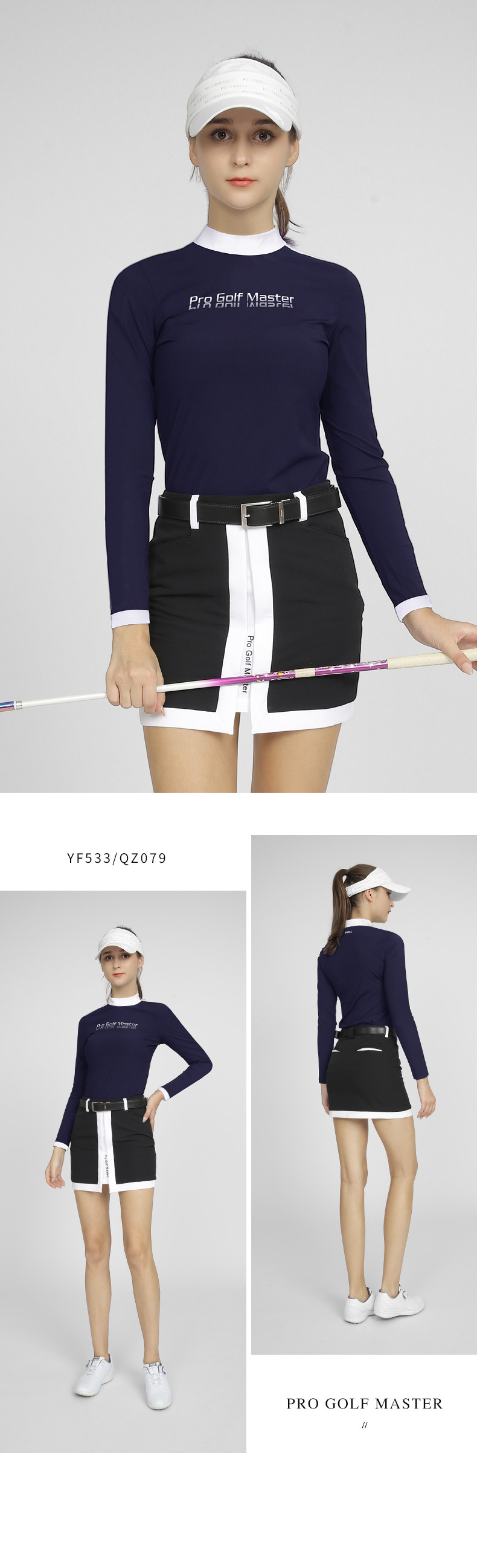 Áo thun cổ đứng dài tay nữ Golf PGM co giãn cao in hoa thời trang — QZ079-Váy trắng, QZ079-váy đen, YF533-Áo màu tím nhạt, YF533-Áo màu xanh nước biển chi tiết 7
