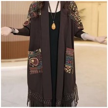 一件代发 2025秋季新款时尚妈妈披肩上衣外搭针织流苏宽松衬衣女