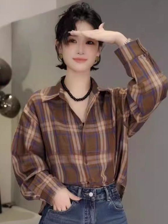 欧货2025秋季新款法式气质松弛感长袖衬衫女宽松撞色条纹格子上衣|undefined