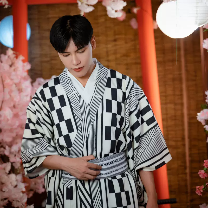 和服男日本传统正装日式和风武士服绅士不易皱聚酯纤维四季便穿